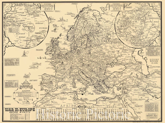 Historic Map : War in Europe. Dated Events, 1944 Pictorial Map - Vintage Wall Art