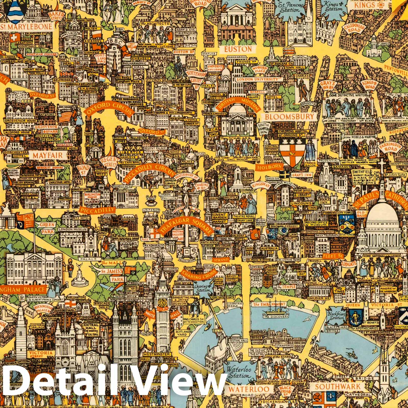 London, England - Pictorial Map, 1965 - Historical Map Print