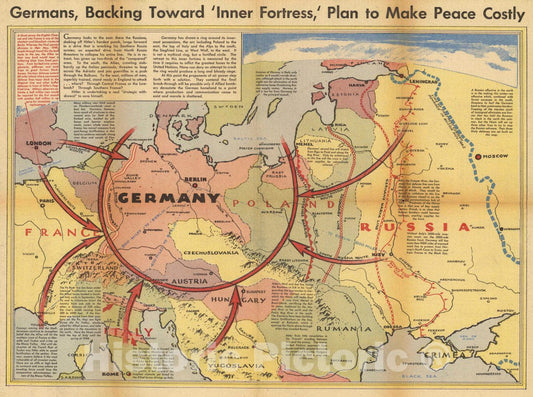 Historic Map : Germans, Backing toward034;Inner Fortress034; Plan to Make Peace costly, 1943 Pictorial Map - Vintage Wall Art