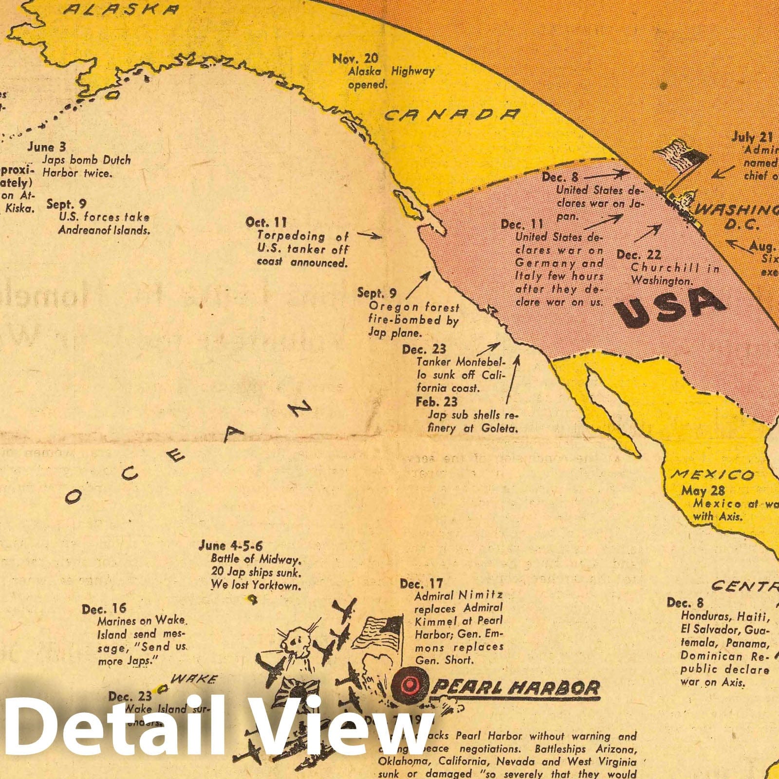 Historic Map : Here's History of war Since America Entered The Conflict Year ago, 1942 Pictorial Map - Vintage Wall Art