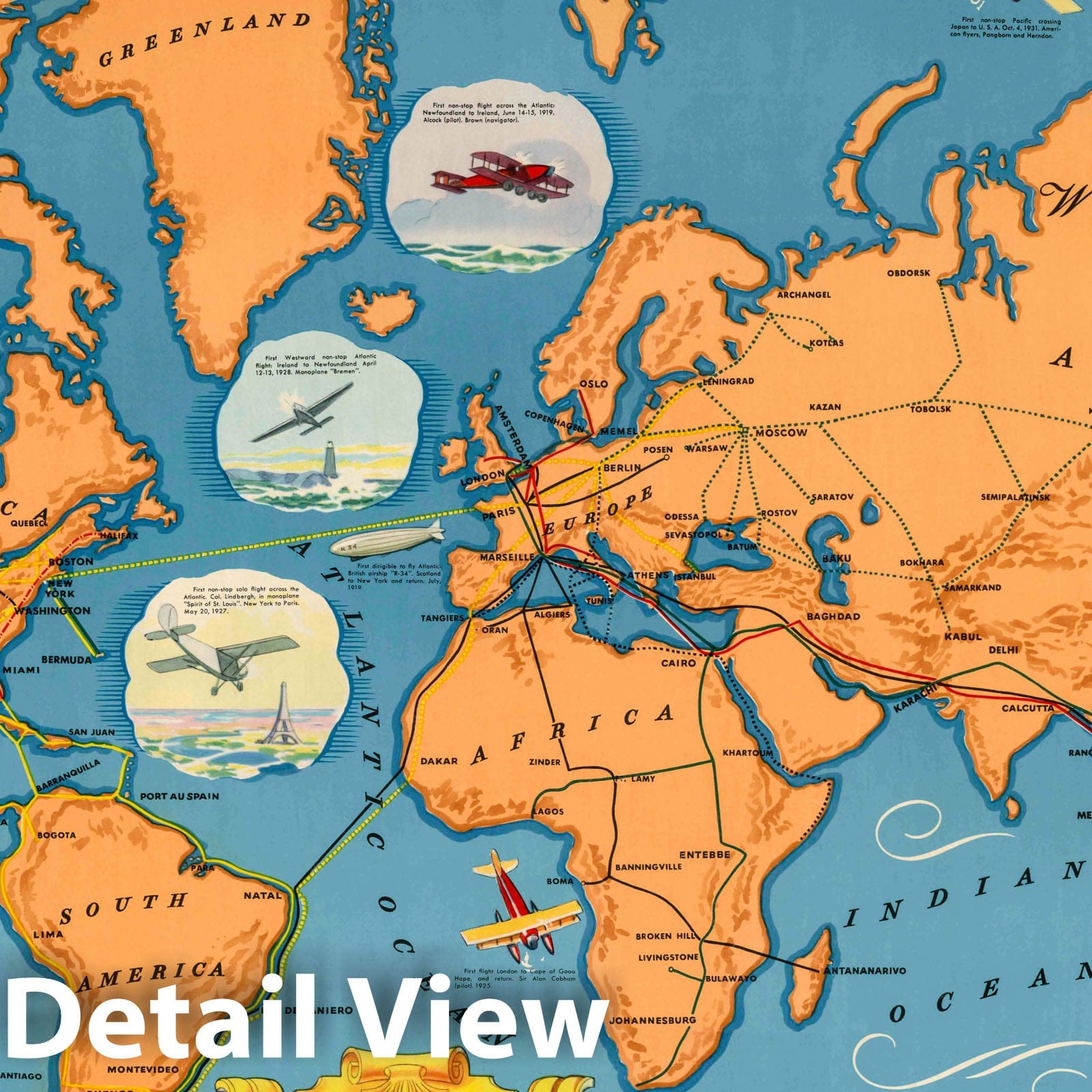 World Airline Routes 1937 - Historic Aviation Map Print