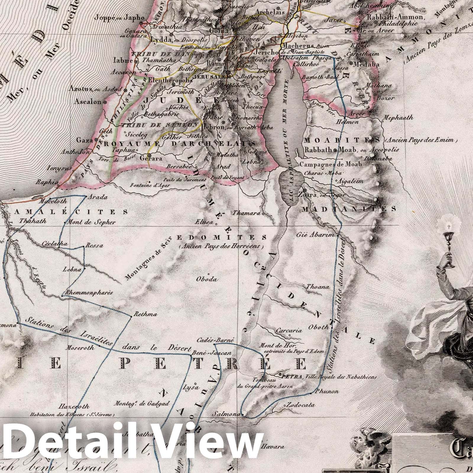 Carte de la Palestine 1830 - Historical Map of Palestine with Jerusalem and Roman Roads