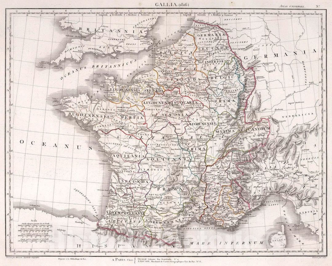 Historic Map : France, , Europe Gallia (1816). Atlas Universal, Vintage Wall Art