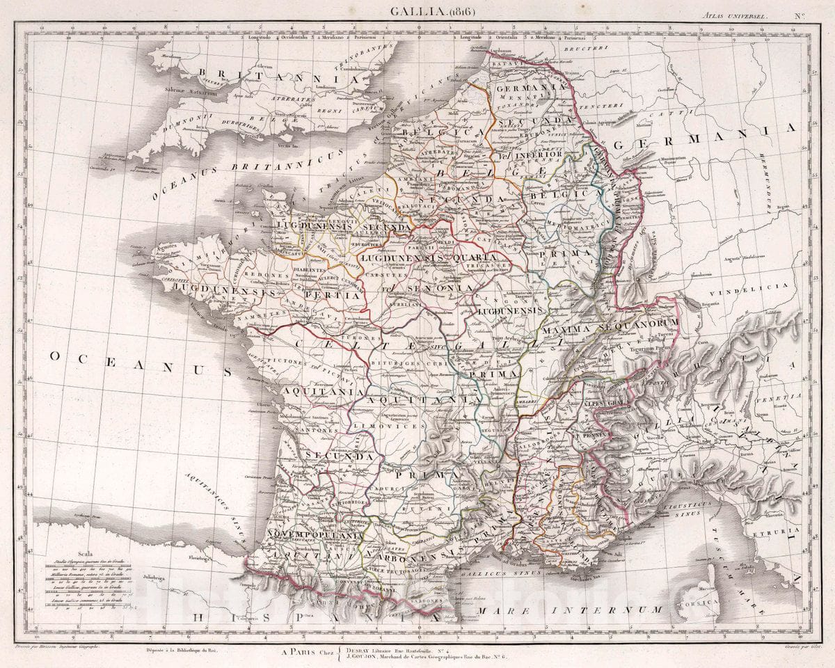 Historic Map : France, , Europe Gallia (1816). Atlas Universal, Vintage Wall Art