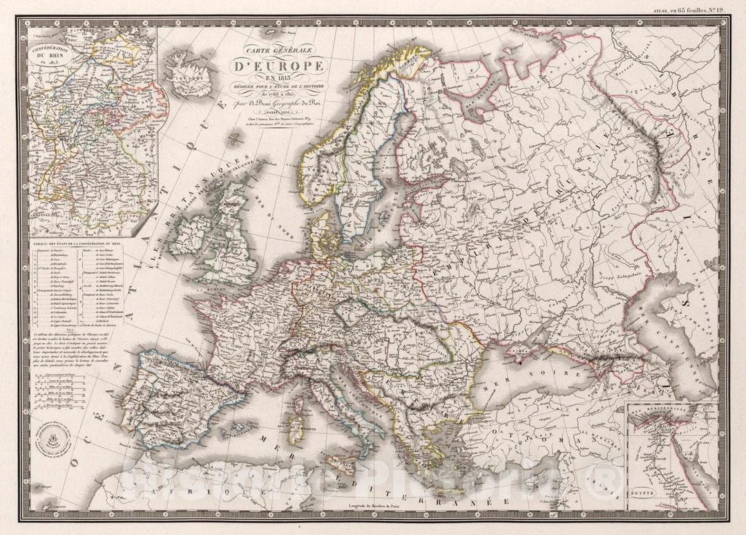 Historic Map : Carte generale d'Europe en 1813, 1826 Atlas - Vintage Wall Art
