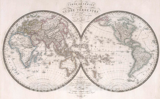 Historic Map : 1829 Carte generale du Globe terrestre - Vintage Wall Art