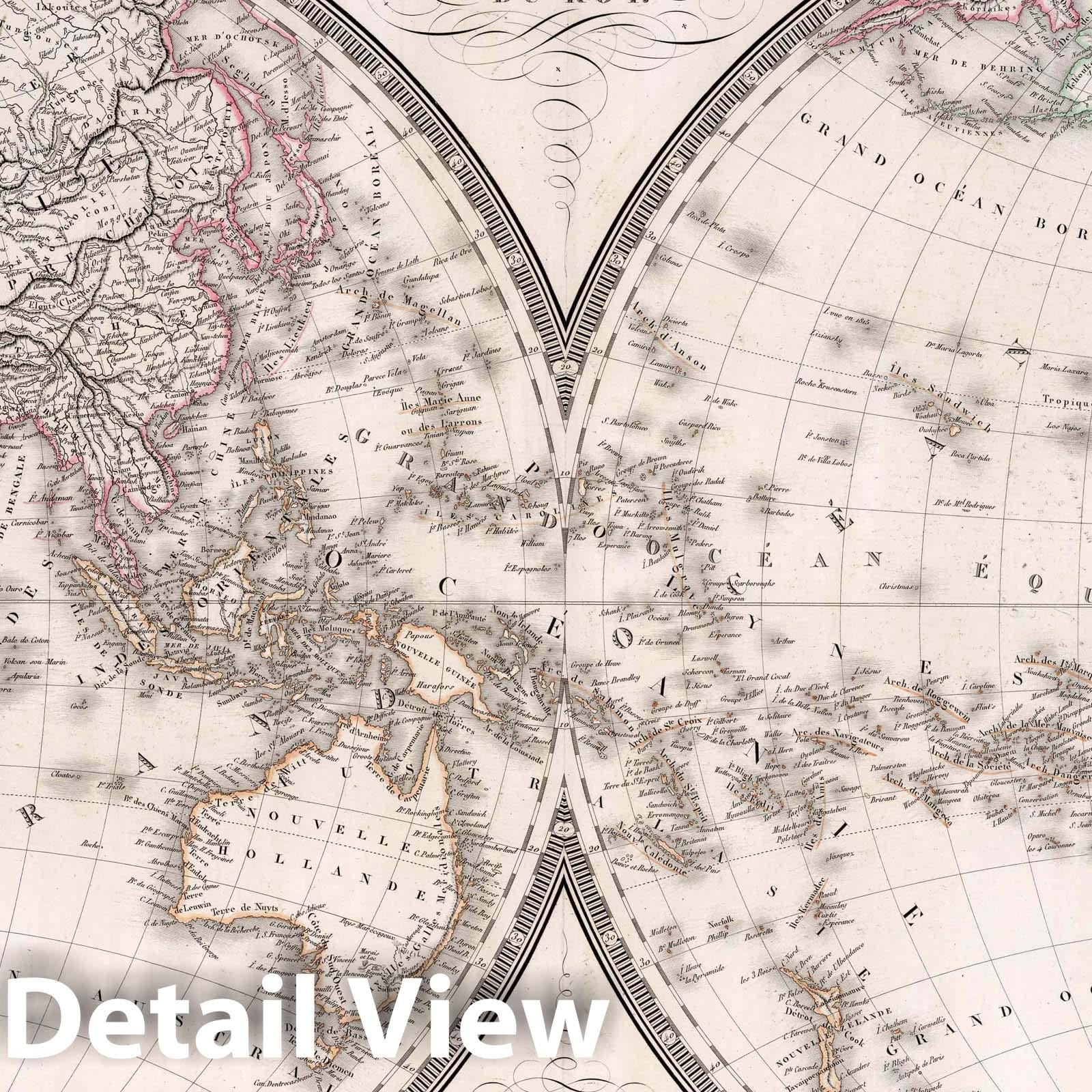 World Map with Double Hemispheres - Road Map, 1829 - Historical Map Print