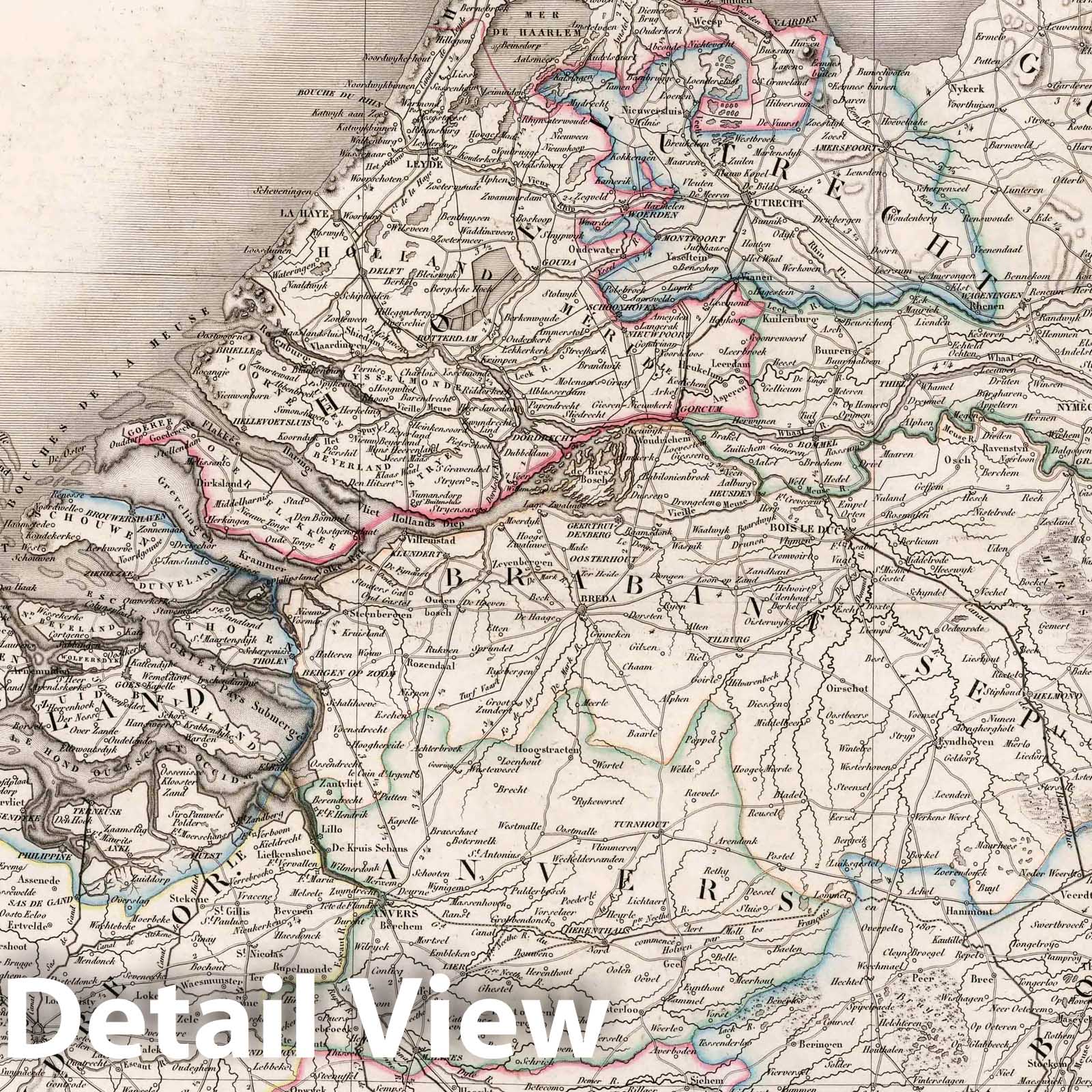 Netherlands - Physical and Road Map, 1830 - Historical Map Print