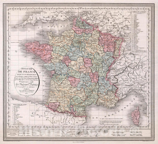 Historic Map : France, Royaume de France divise en 86 departemens, 1827 Atlas , Vintage Wall Art