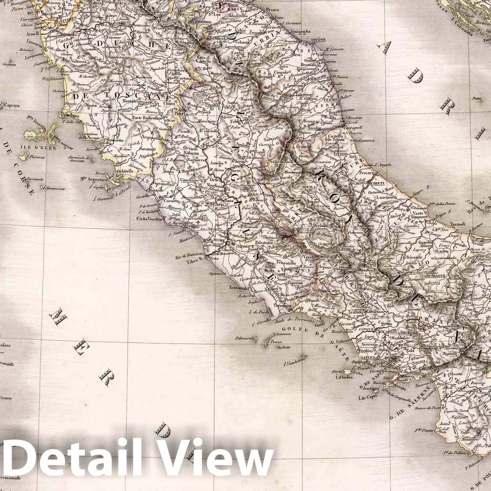 Italy - Road Map, 1830 - Historical Map Print