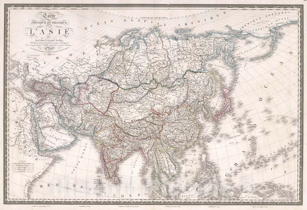 Historic Map : Carte Physique et politique de l'Asie, 1829 Atlas - Vintage Wall Art