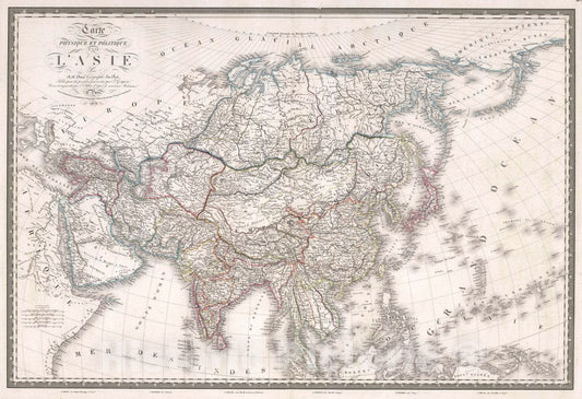 Historic Map : Carte Physique et politique de l'Asie, 1829 Atlas - Vintage Wall Art