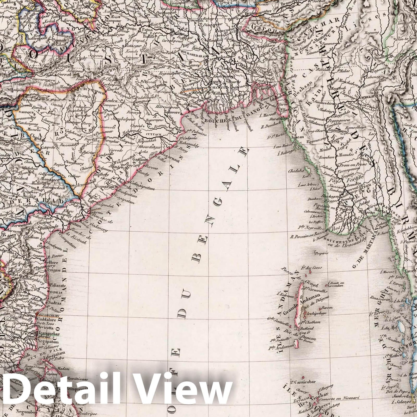 India, Thailand, and Southeast Asia - Road Map, 1821 - Historical Map Print