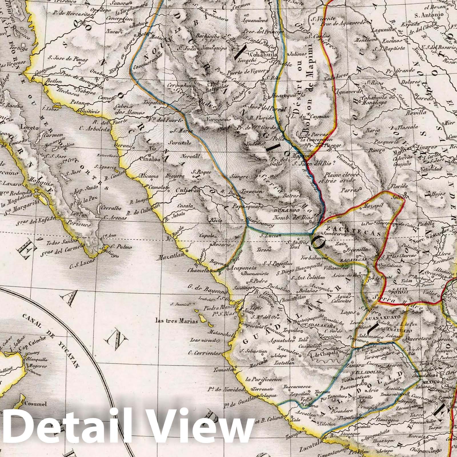 Mexico and Central America - Road Map, 1825 - Historical Map Print