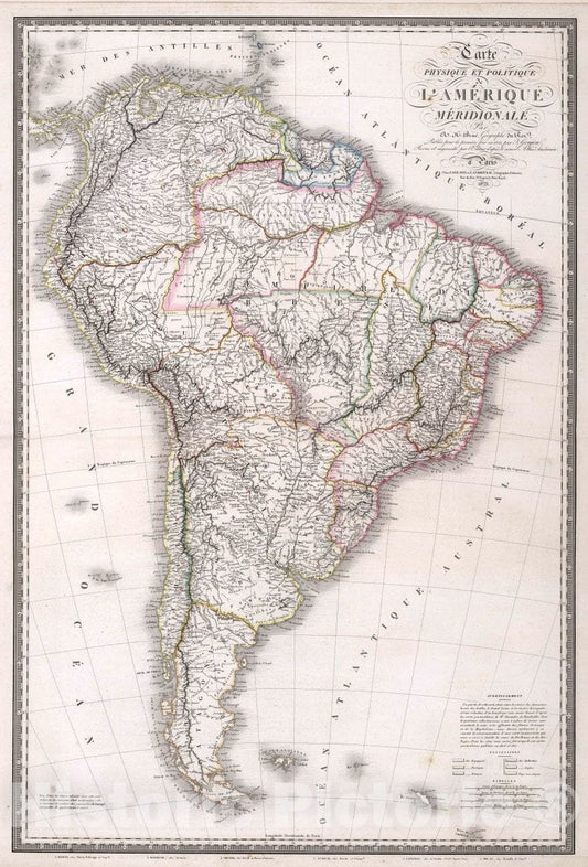 Historic Map : 1825 Carte Physique et politique de l'Amerique Meridionale - Vintage Wall Art