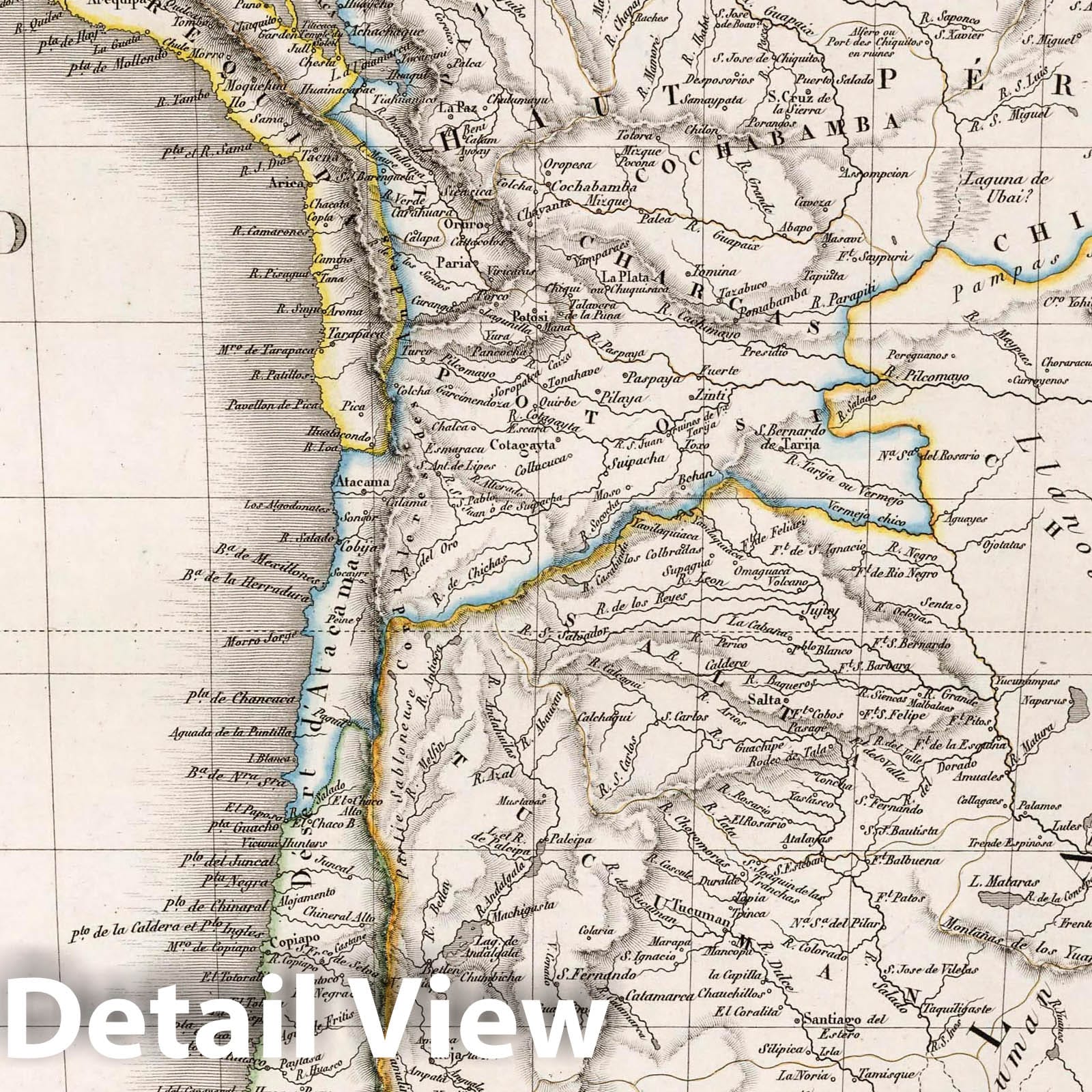 Peru and Upper Peru and Chile and La Plata - Road Map, 1826 - Historical Map Print