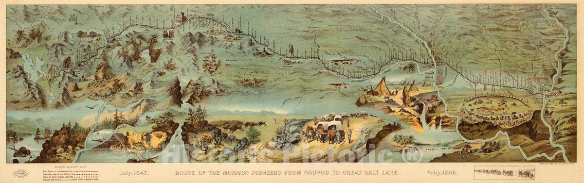 Nauvoo to Great Salt Lake - Pictorial Map, 1899 - Mormon Pioneers Route
