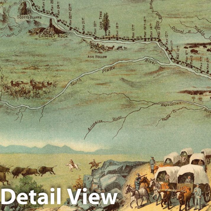 Nauvoo to Great Salt Lake - Pictorial Map, 1899 - Mormon Pioneers Route