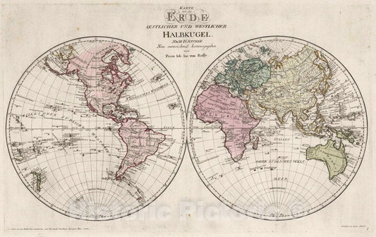 Historic Map : 1795 I. Karte von der Erde oestlicher und westlicher Halbkugel - Vintage Wall Art