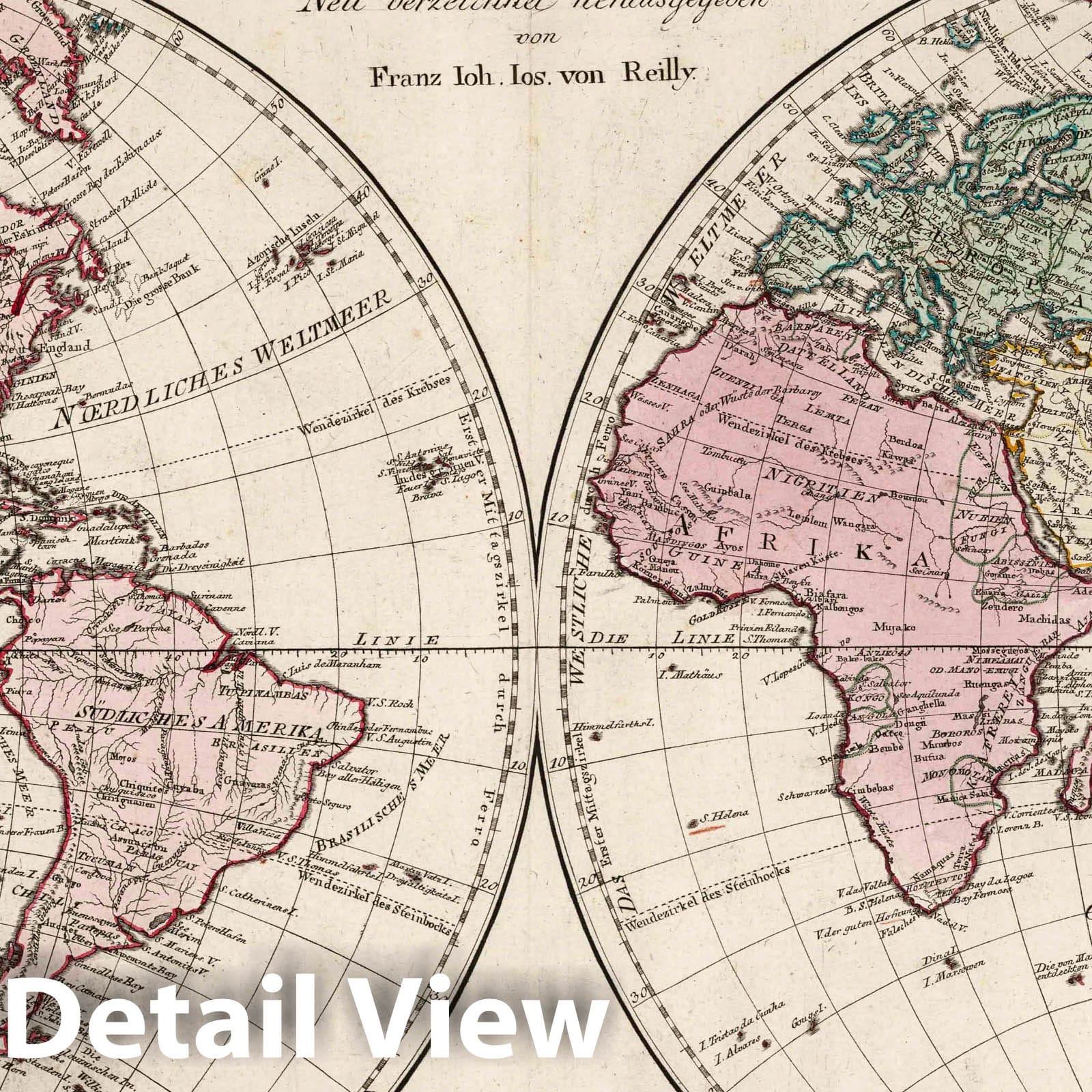 Eastern and Western Hemispheres - River Map, 1795 - Historical Map Print