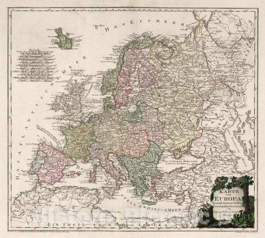 Historic Map : Karte von Europa. Nach d'Anville und Has. Neu verzeichnet herausgegeben von Franz Joh. Jos. von Reilly. 1795 Atlas - Vintage Wall Art