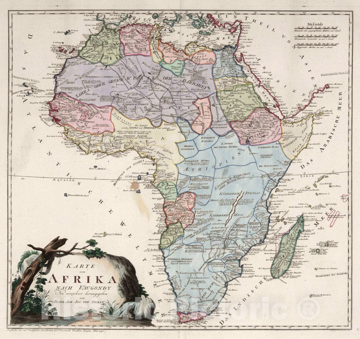 Historic Map : Karte von Afrika. Nach Vaugondy. Neu verzeichnet herausgegeben von Franz Joh. Jos. von Reilly. stwerke, 1795 Atlas - Vintage Wall Art