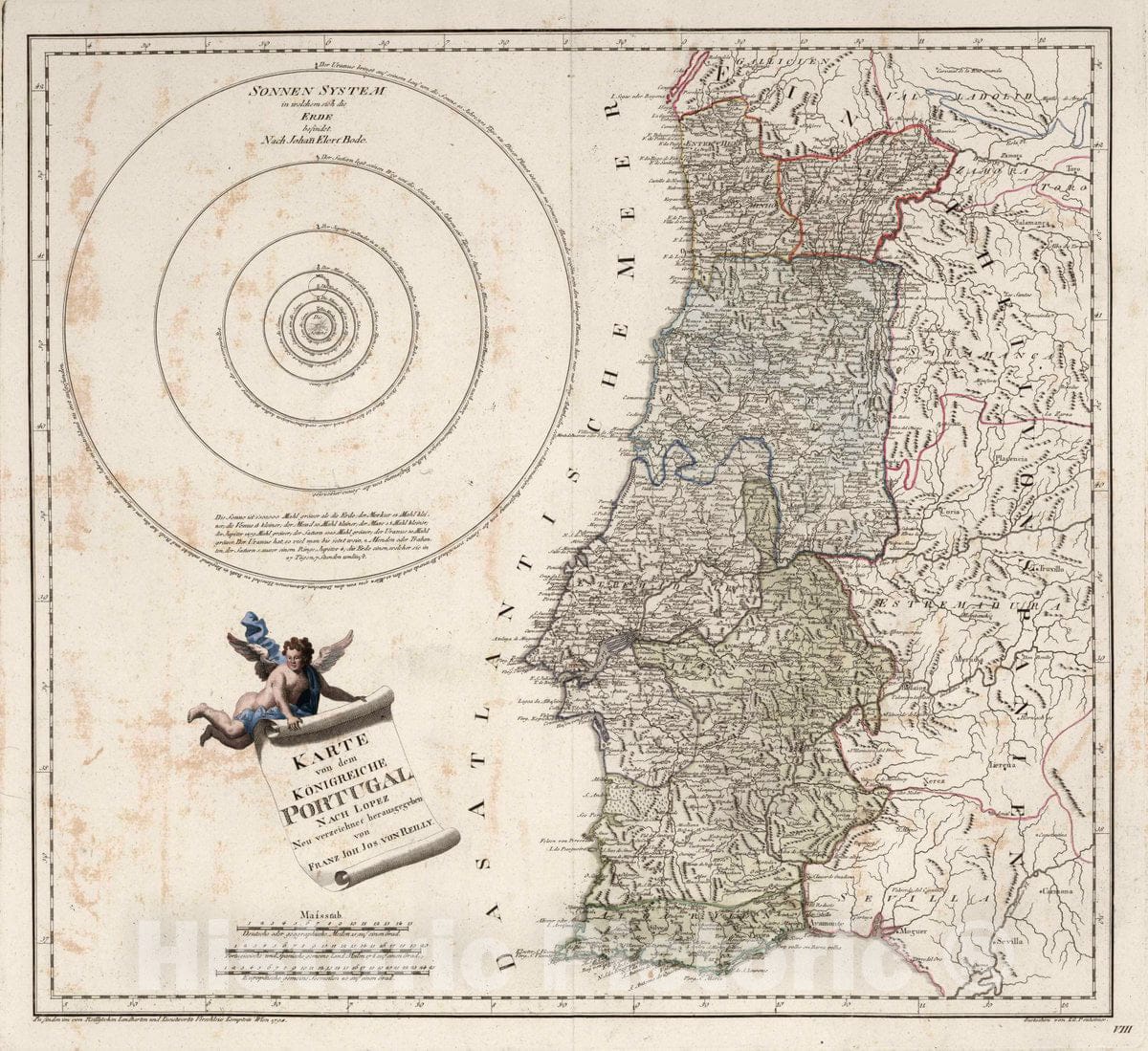 Historic Map : Portugal, VIII. Karte von konigreiche Portugal, 1795 Atlas , Vintage Wall Art