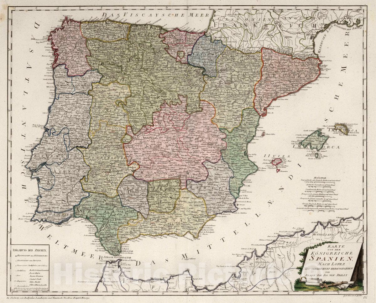 Historic Map : Spain, IX. Karte von konigreiche Spanien, 1795 Atlas , Vintage Wall Art