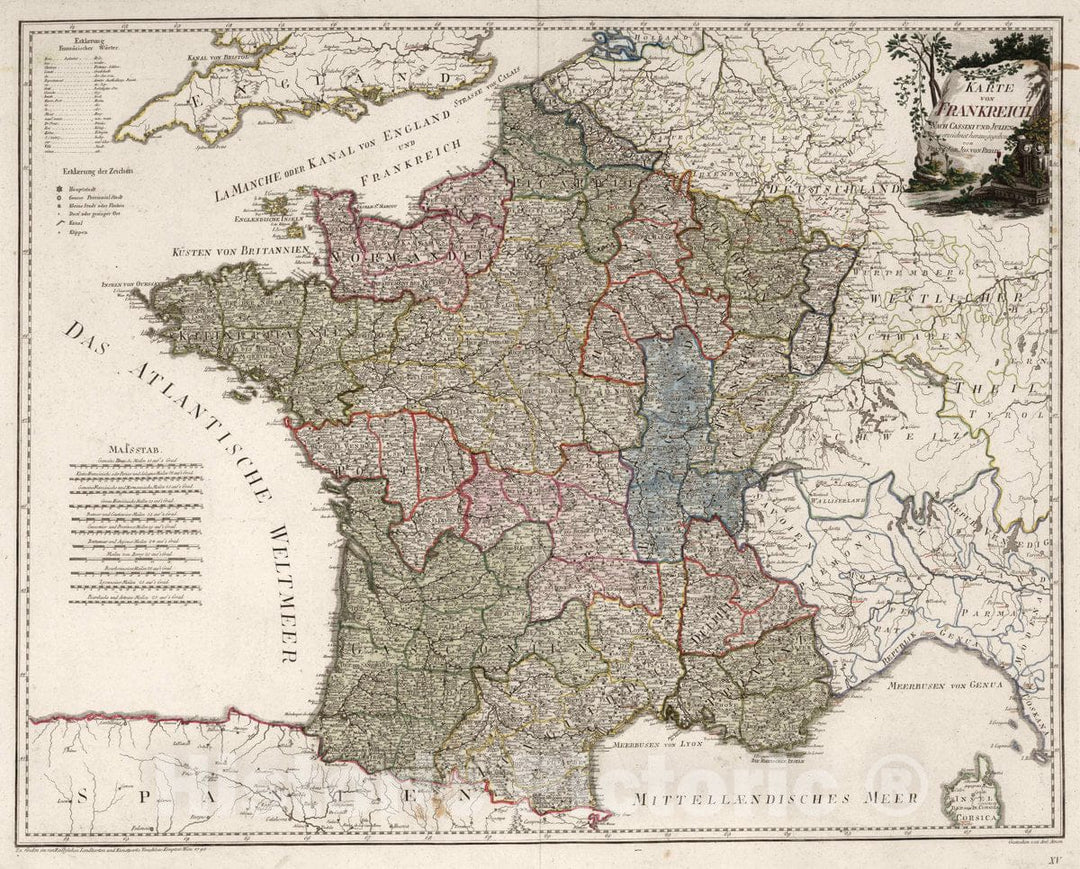 Historic Map : France, Karte von Frankreich. , 1795 , Vintage Wall Art