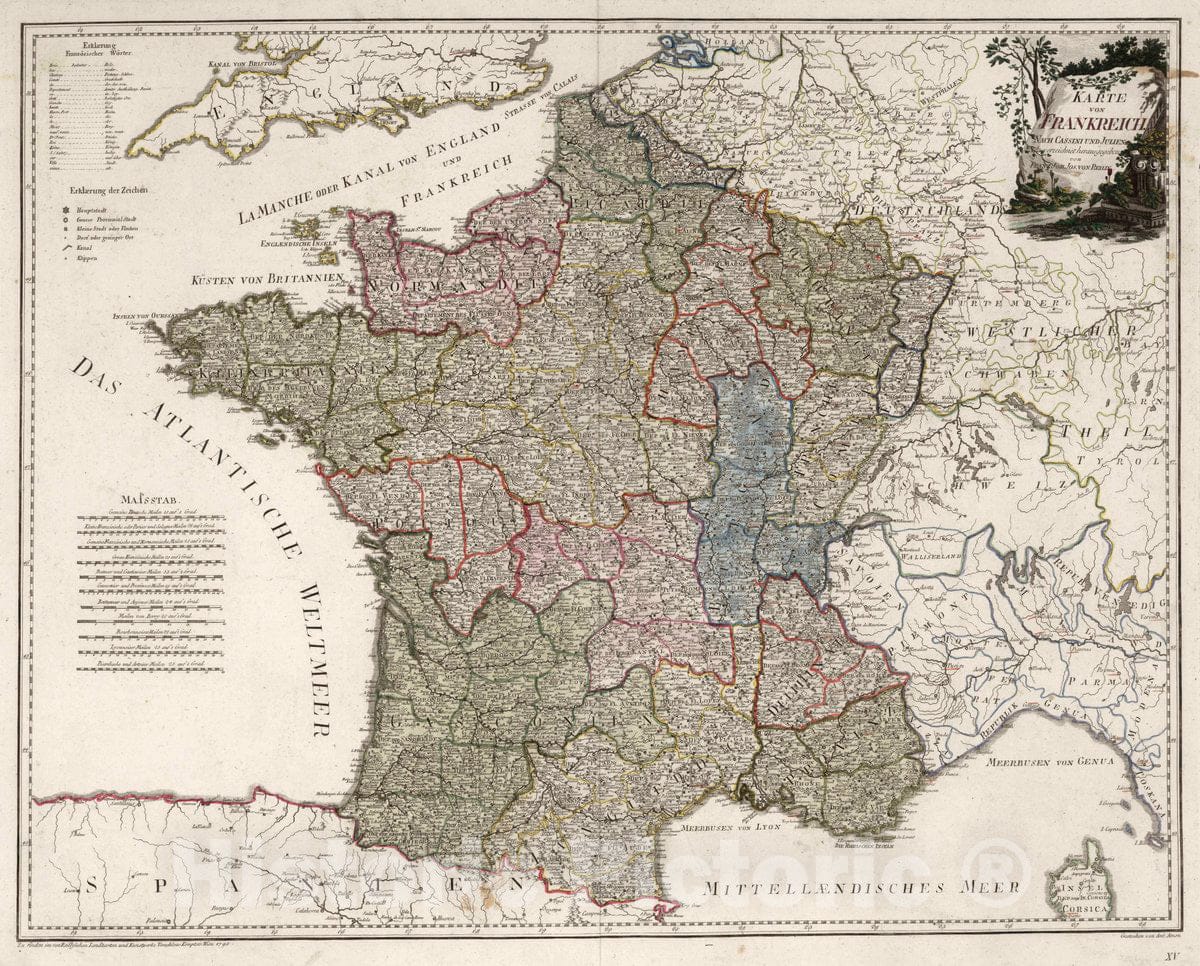 Historic Map : France, Karte von Frankreich. , 1795 , Vintage Wall Art