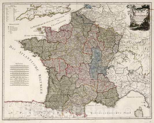 Historic Map : France, Karte von Frankreich. , 1795 , Vintage Wall Art