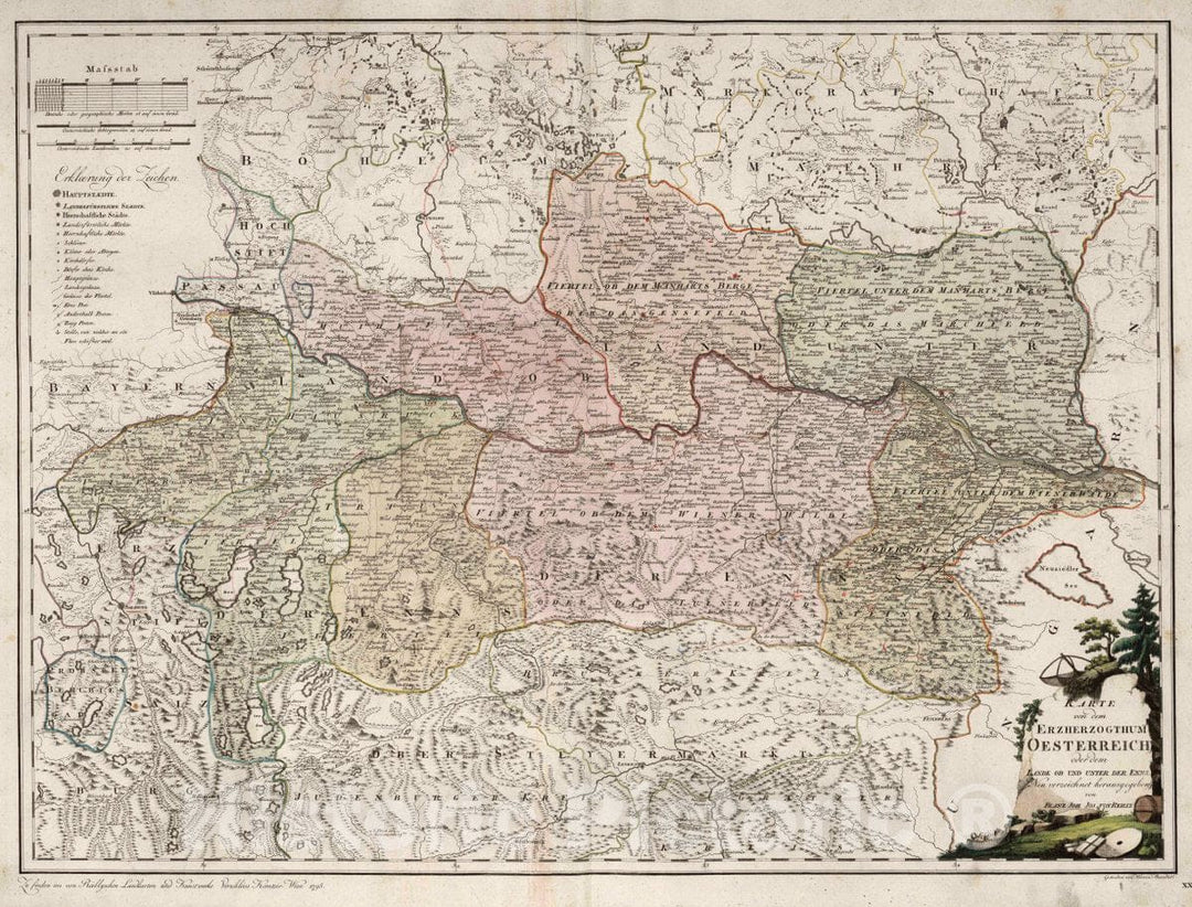 Historic Map : Austria, XX. Karte von dem Erzherzogthum Oesterreich, 1795 Atlas , Vintage Wall Art