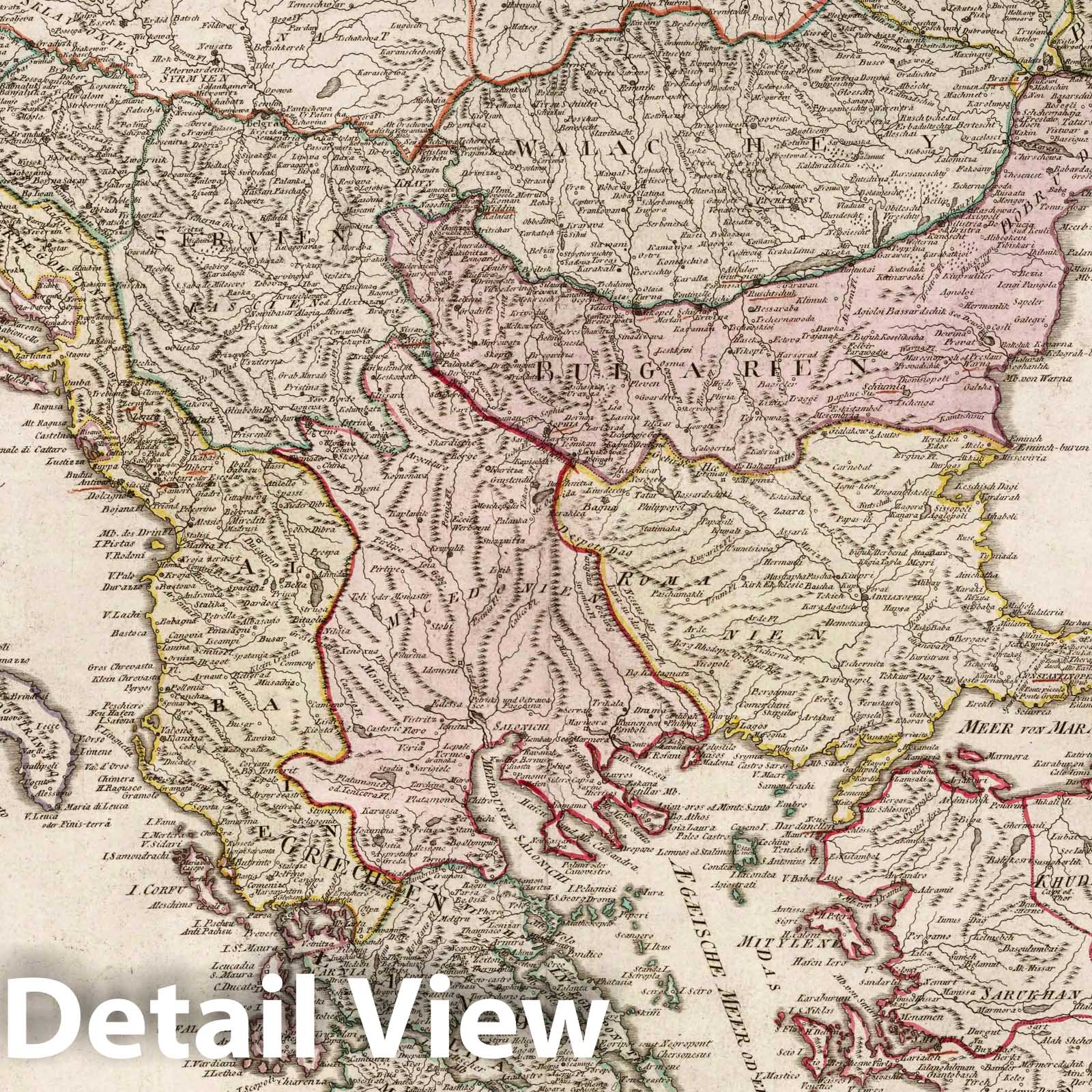 Ottoman Empire in Europe - Road Map, 1795 - Historical Map Print