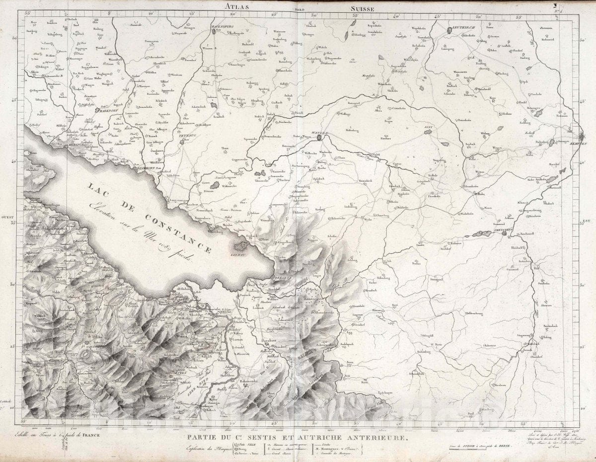 Historic Map : Switzerland, No. 4. Partie du Canton Sentis et Autriche Anterieure, 1802 Atlas , Vintage Wall Art