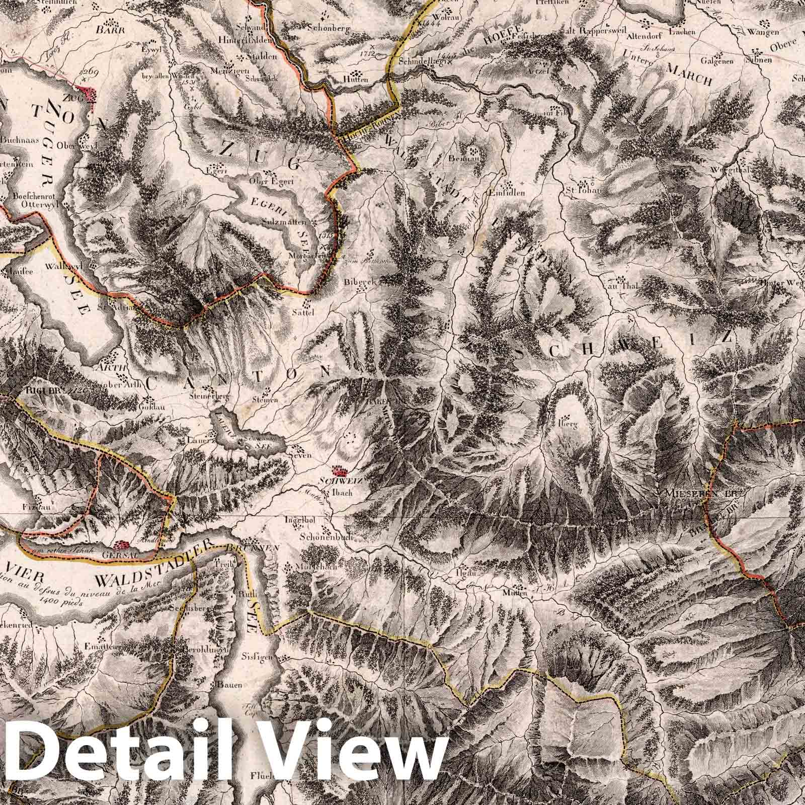 Lucerne, Unterwalden, Uri, Zurich, Glarus, and Zug, Switzerland - Survey Map, 1802