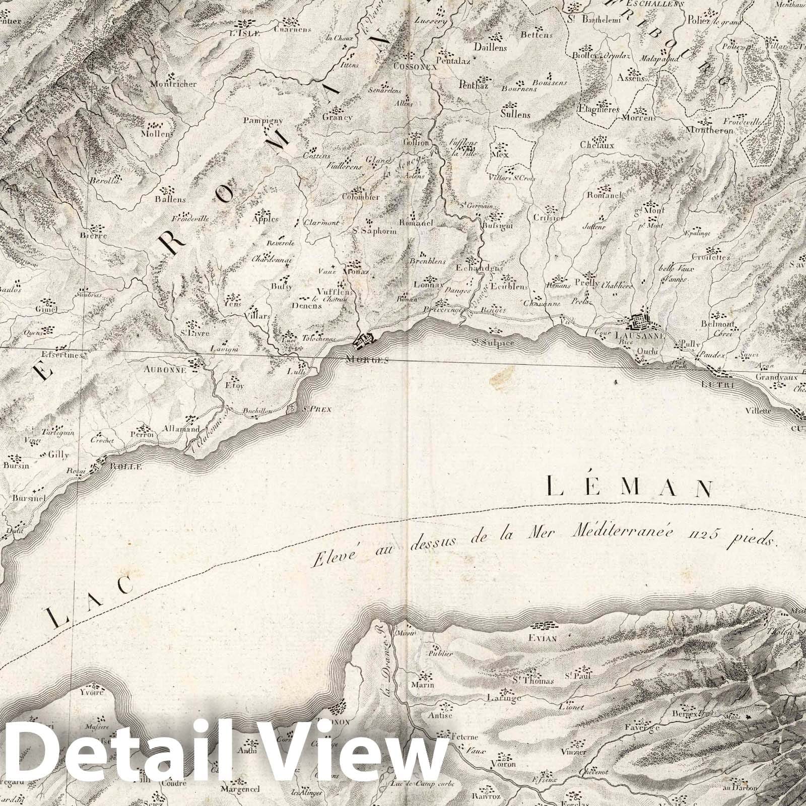 Romande Switzerland and Canton of Geneva - Survey Map, 1802 - Atlas Suisse Historical Print