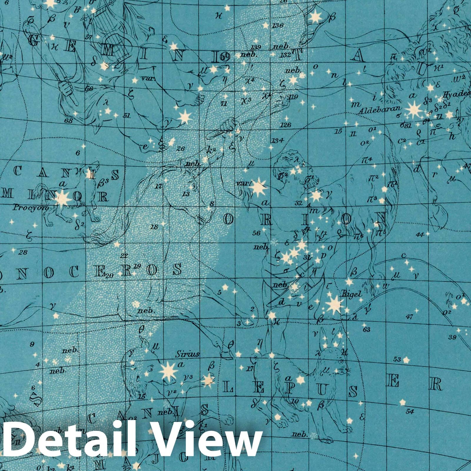 Maps of the Stars - Celestial Map - Plate No. 16, 1869 - Historical Print