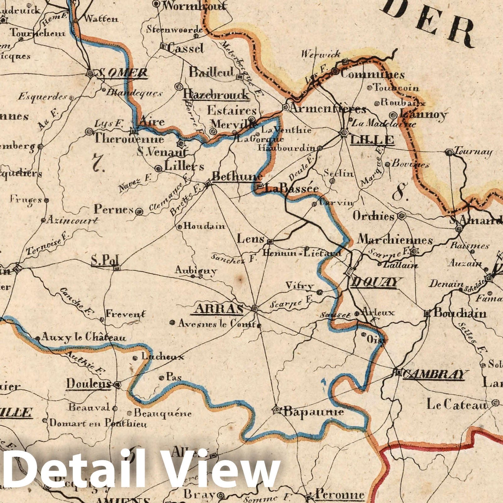 France: Somme, Pas-de-Calais and Nord Departments, 1825 - Historical Map Print