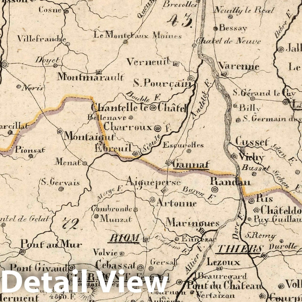 Historic Map : France, V.1:1-5: I: Frankreich. DEP: 43. Der Allier. 72. Des PUY De Donne, 1825 Atlas , Vintage Wall Art