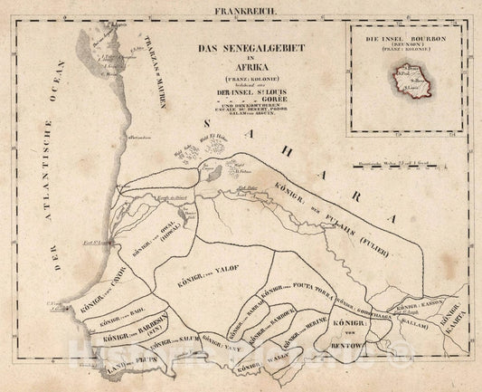 Historic Map : Senegal, East Indies V.1:1-5: I: Frankreich. Das Senegalgebiet in Afrika, 1825 Atlas , Vintage Wall Art