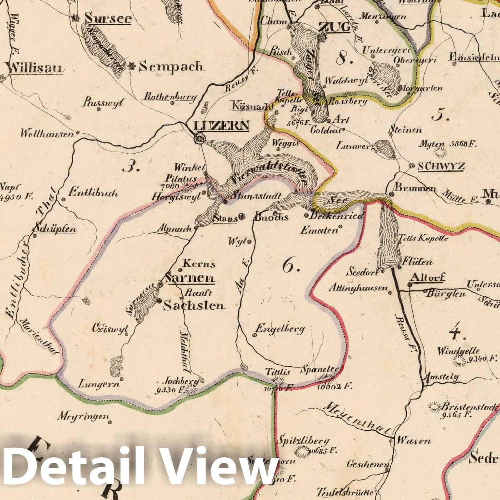 Switzerland: Lucerne, Uri, Schwyz, Unterwalden, Zug - Boundary Map, 1825