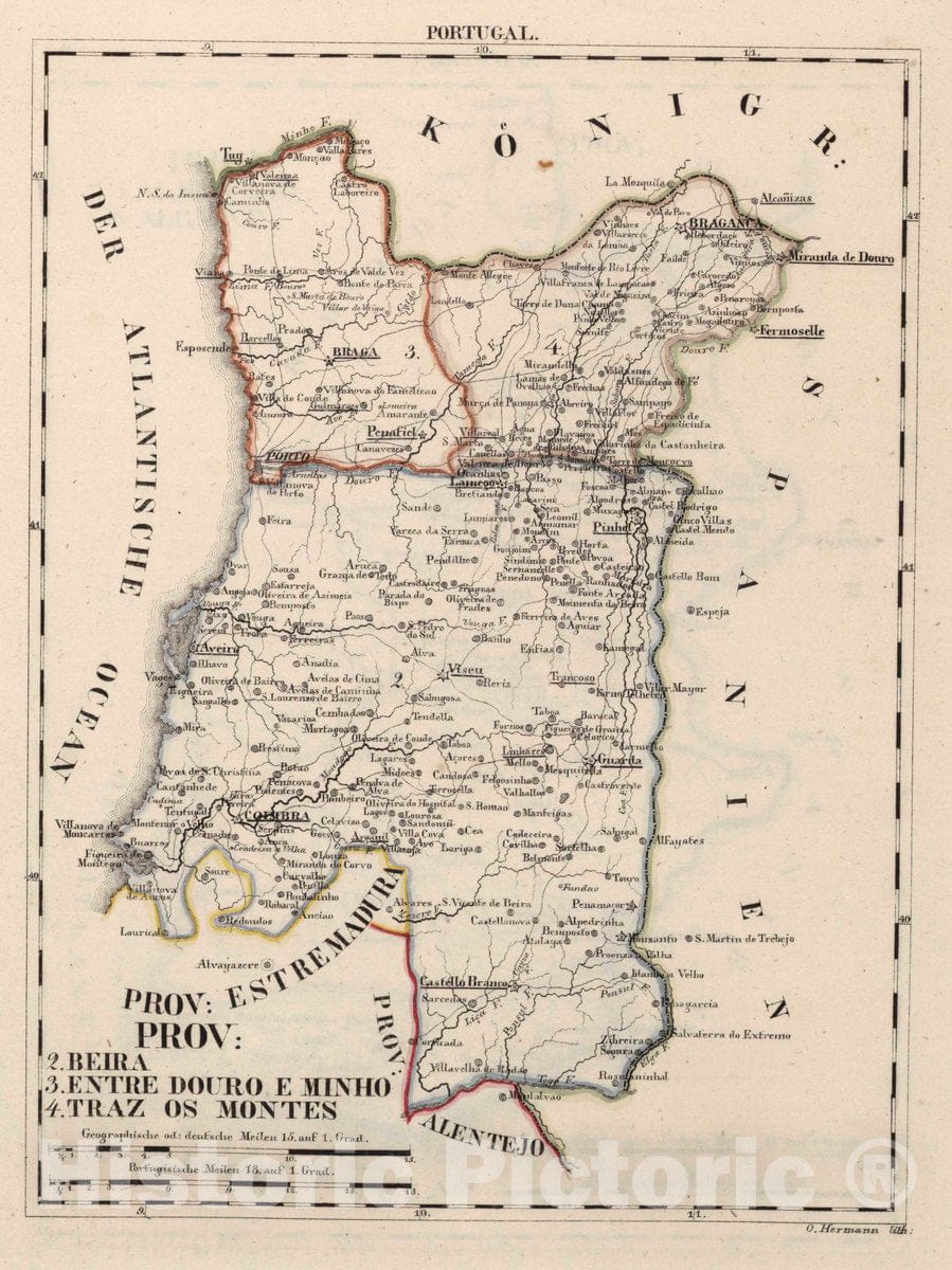 Historic Map : Portugal, V.1:1-5: III: Portugal. Prov: 2. Beira. 3. Entre Douro E. Ninho. 4. Traz os Montes, 1825 Atlas , Vintage Wall Art