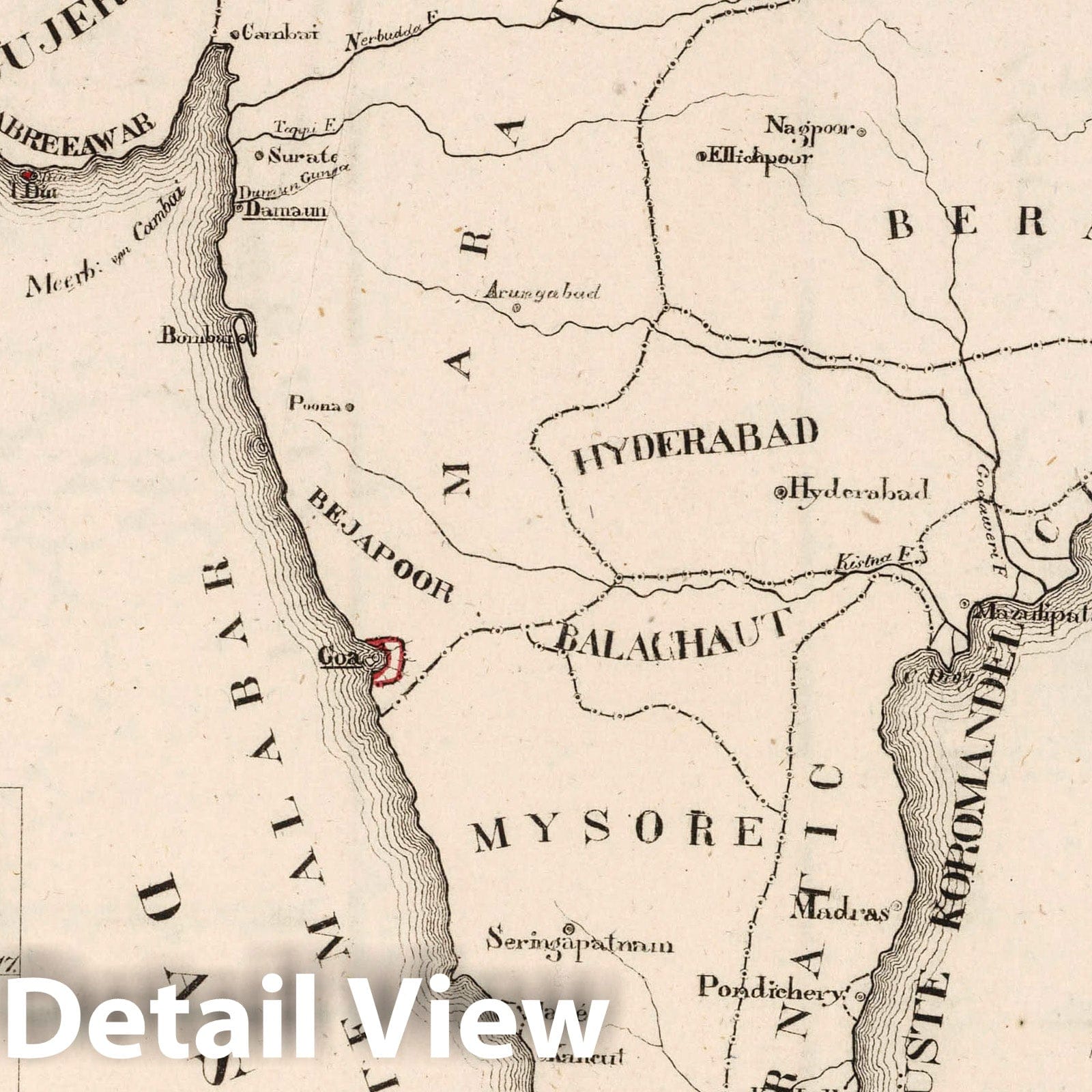 Portugal and Goa - Boundary Map, 1825 - Historical Map Print