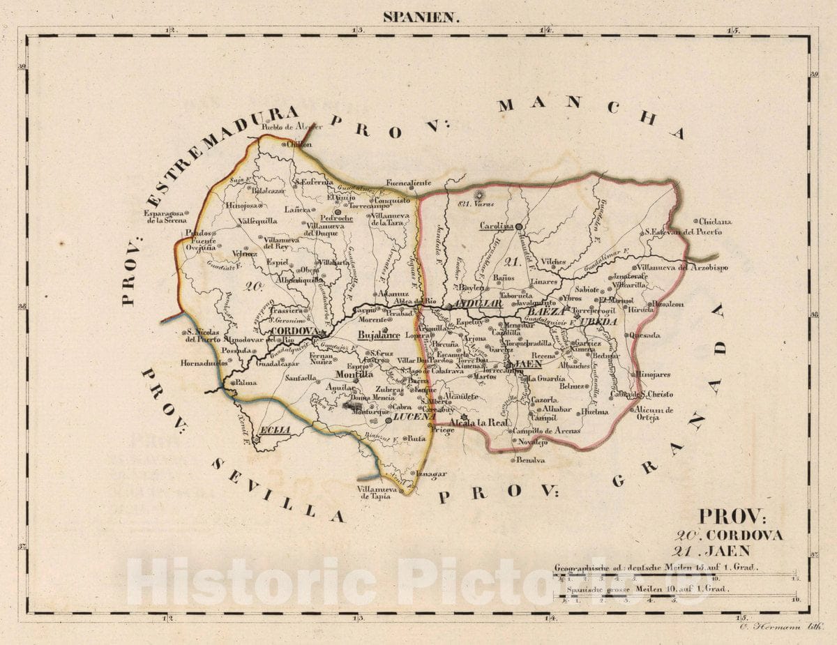 Historic Map : Spain, V.1:1-5: IV: Spanien. Prov: 20. Cordova. 21. Jean, 1825 Atlas , Vintage Wall Art
