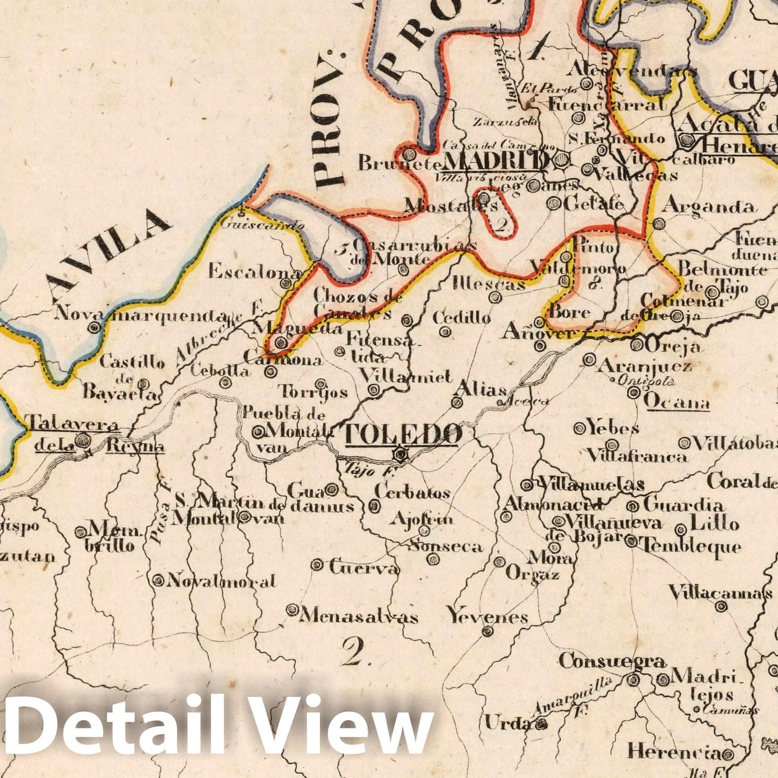 Madrid and Toledo, Spain - Boundary Map, 1825 - Historical Map Print