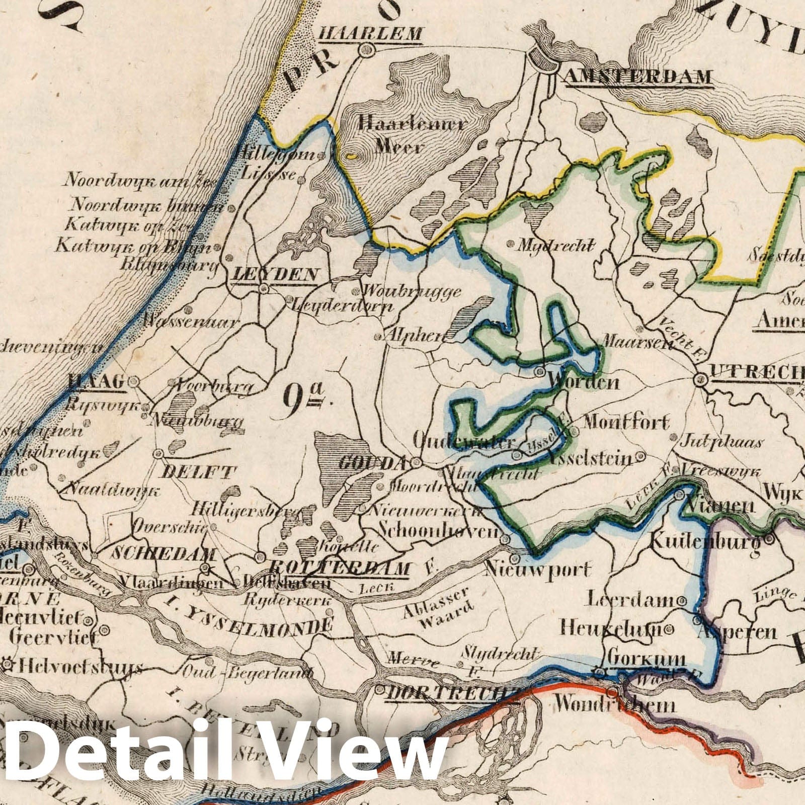 South Holland and Utrecht, Netherlands - Boundary Map, 1825