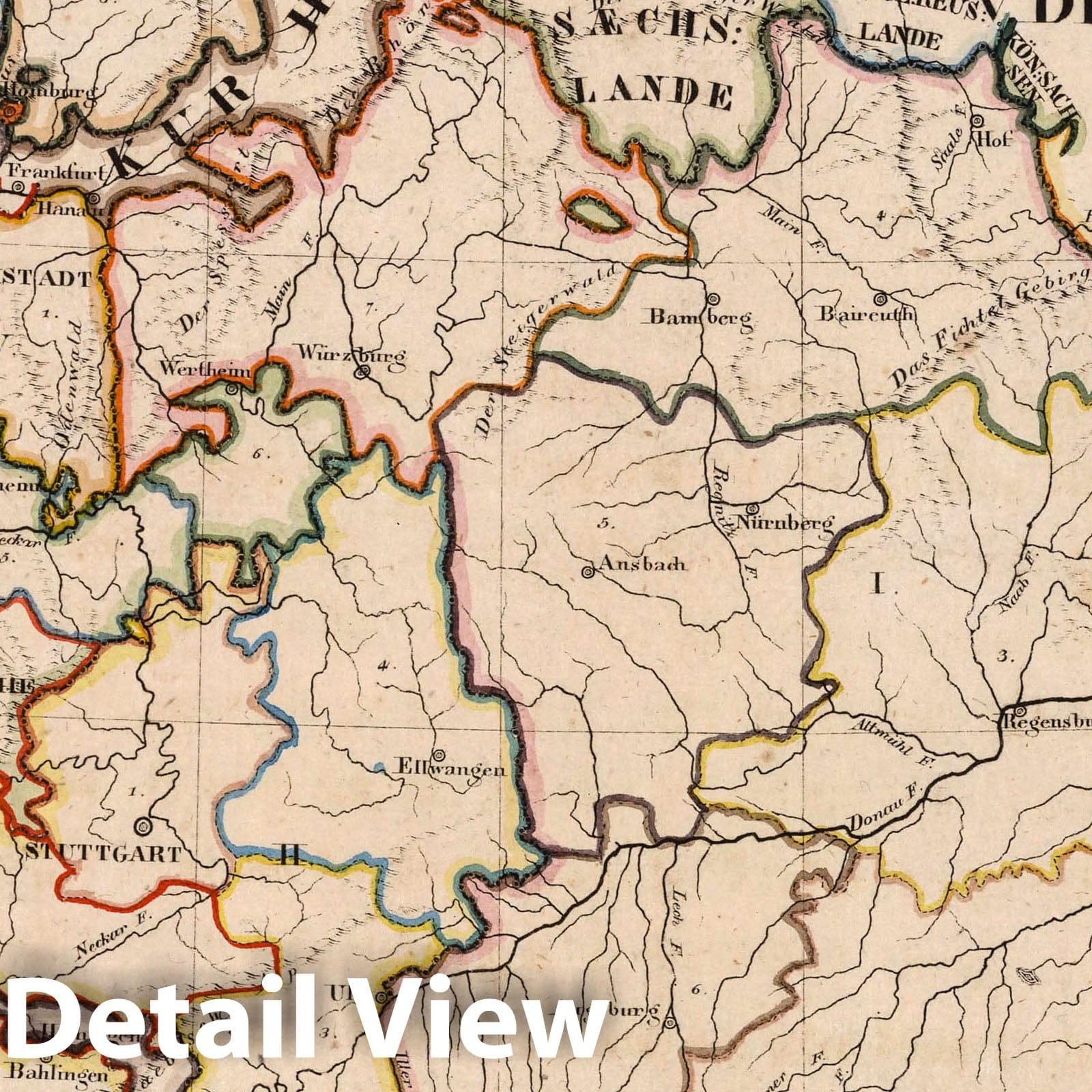 Southern Germany: Bavaria, Württemberg, Baden, Hessen, Hohenzollern, 1825 – Historical Map Print