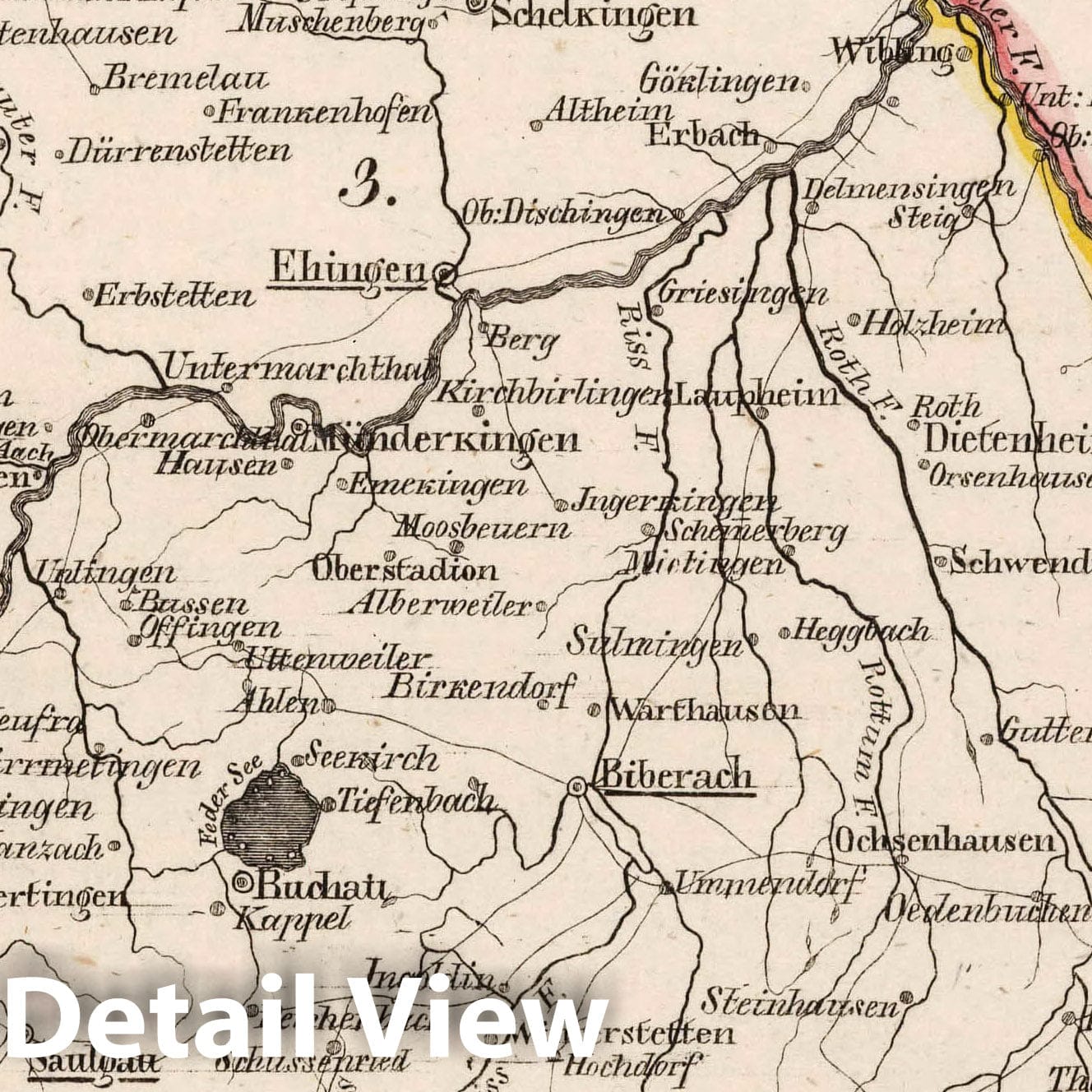 Wurttemberg Donau Kreis - Boundary Map, 1825 - Historical Map Print