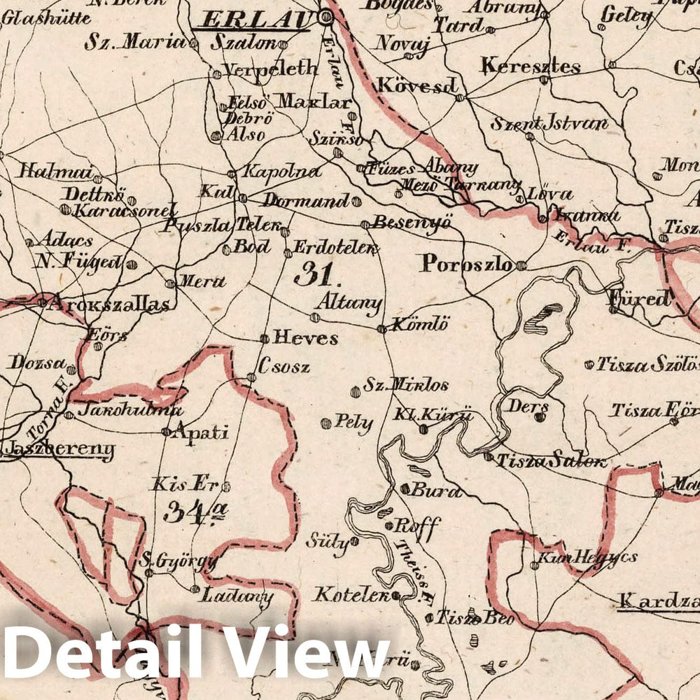 Historic Map : Austria, V.3:11-15:XII: 2. Oesterreich. C. Ungarische erbstaaten, I. Koenigr: Ungarn, Gespanschaft 30-31, 34a, 1828 Atlas , Vintage Wall Art
