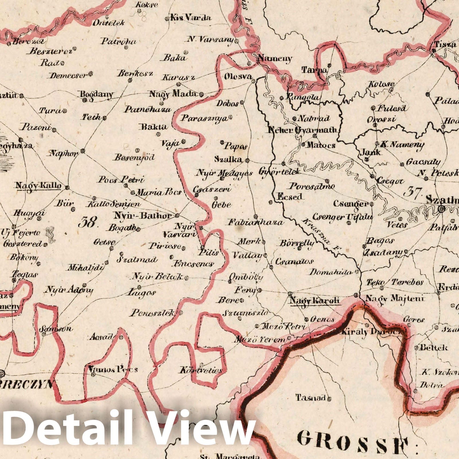Historic Map : Austria, V.3:11-15:XII: 2. Oesterreich. C. Ungarische erbstaaten, I. Koenigr: Ungarn, Gespanschaft 37-38, 46a, 1828 Atlas , Vintage Wall Art